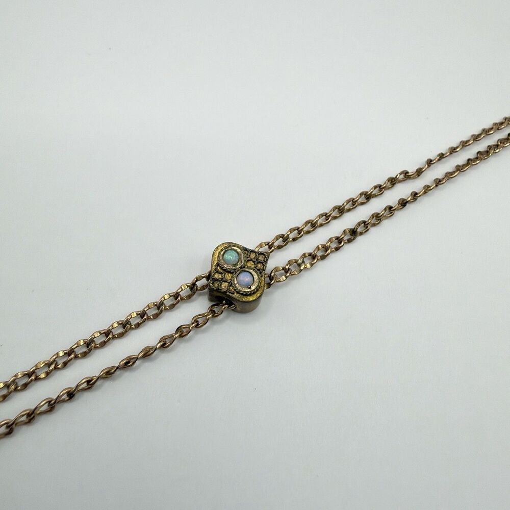 Vintage 1/20 12K Gold Filled Double Watch Chain Opal Fob Antique Style